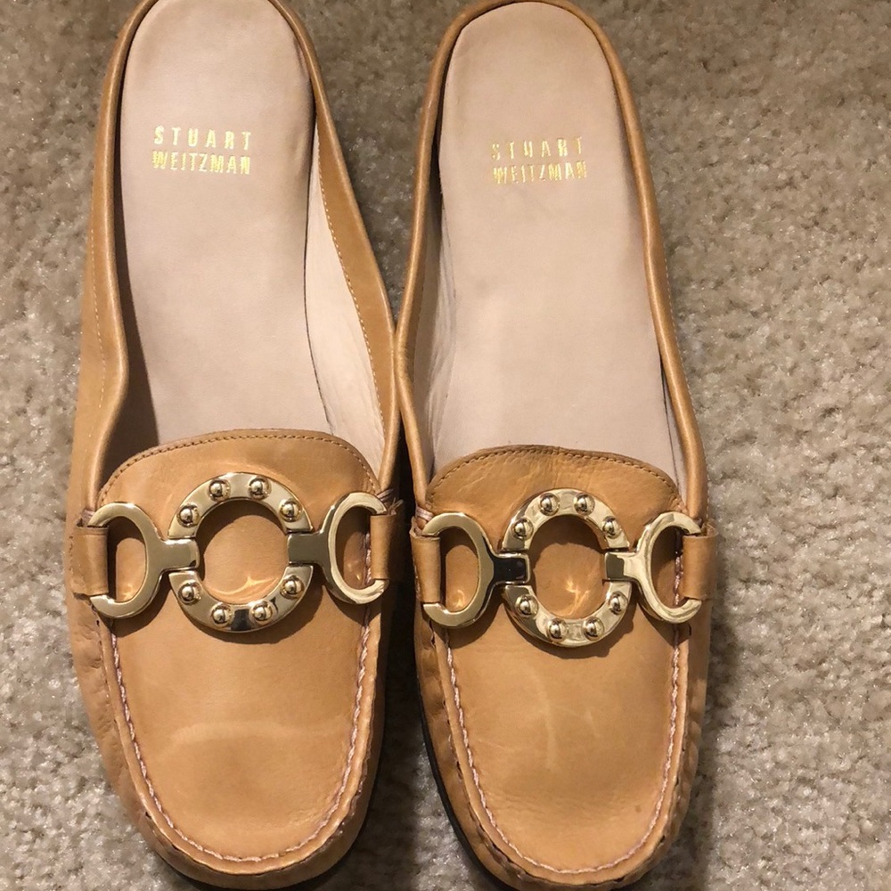 Stuart Weitzman Slip on Shoes, Tan Leather